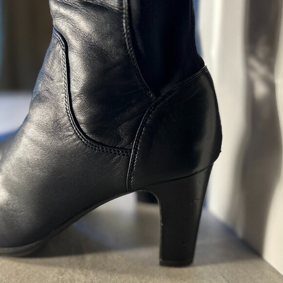 Rockport SZ 10 Black Leather Knee High Heeled Adiprene Comfort Boot Old $ Staple - Picture 7 of 10